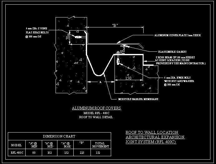 Expansion Joint Detail Roof-to-Wall with Aluminum Cover DWG